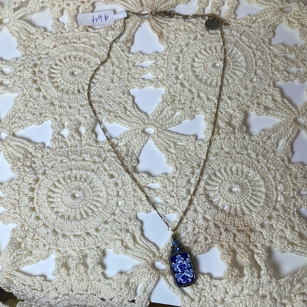 Ann Koplik Blue and Gold Floral Pendant Necklace - Picture 4 of 8